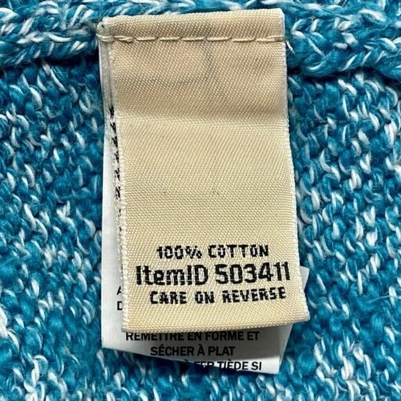 L.L. Bean Knit Sweater Women's Petite Medium PM Turquoise Marble Cotton Vintage - Picture 9 of 11